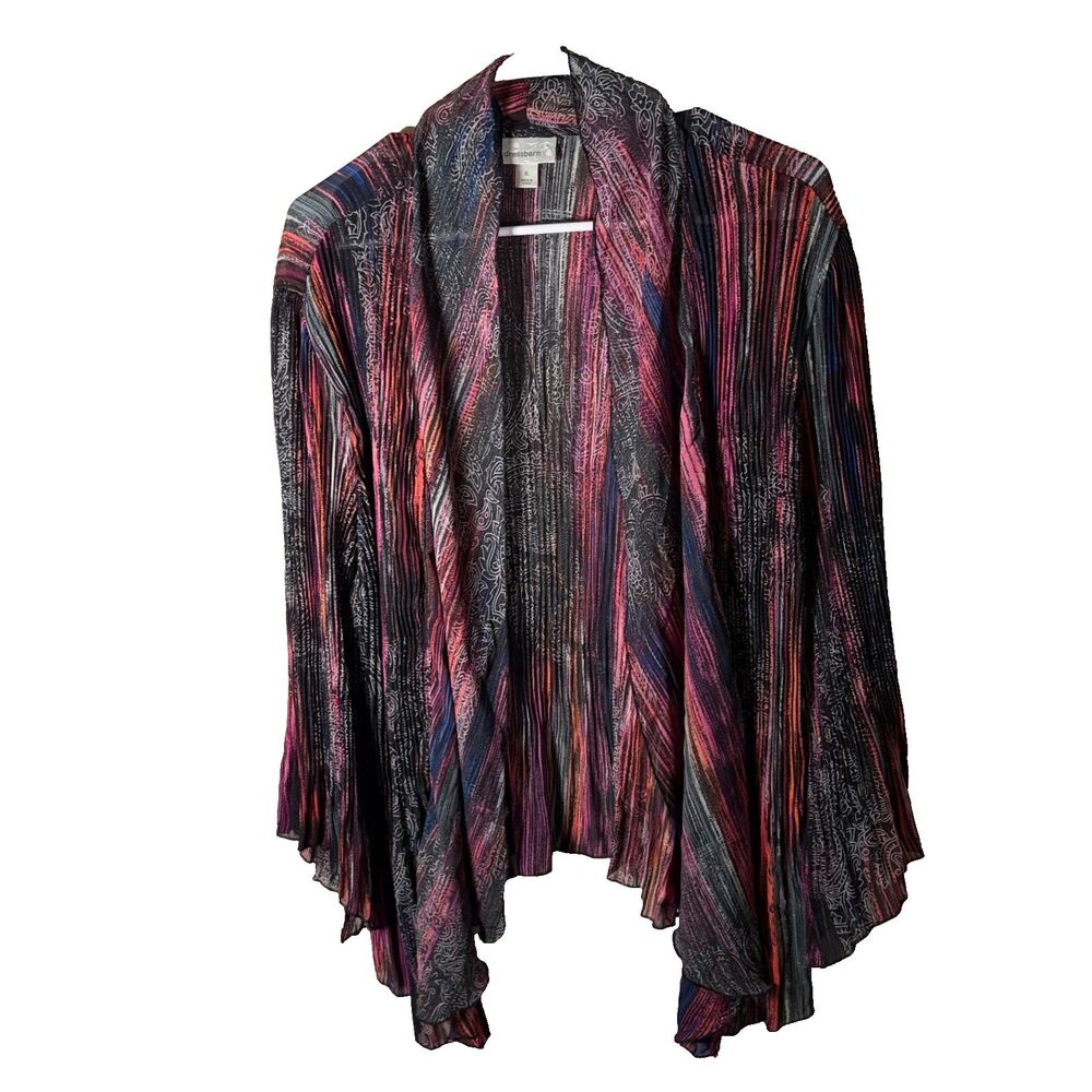 Dressbarn Cardigan Women's XL Open Sheer Long Sleeve Colorful Printed Top